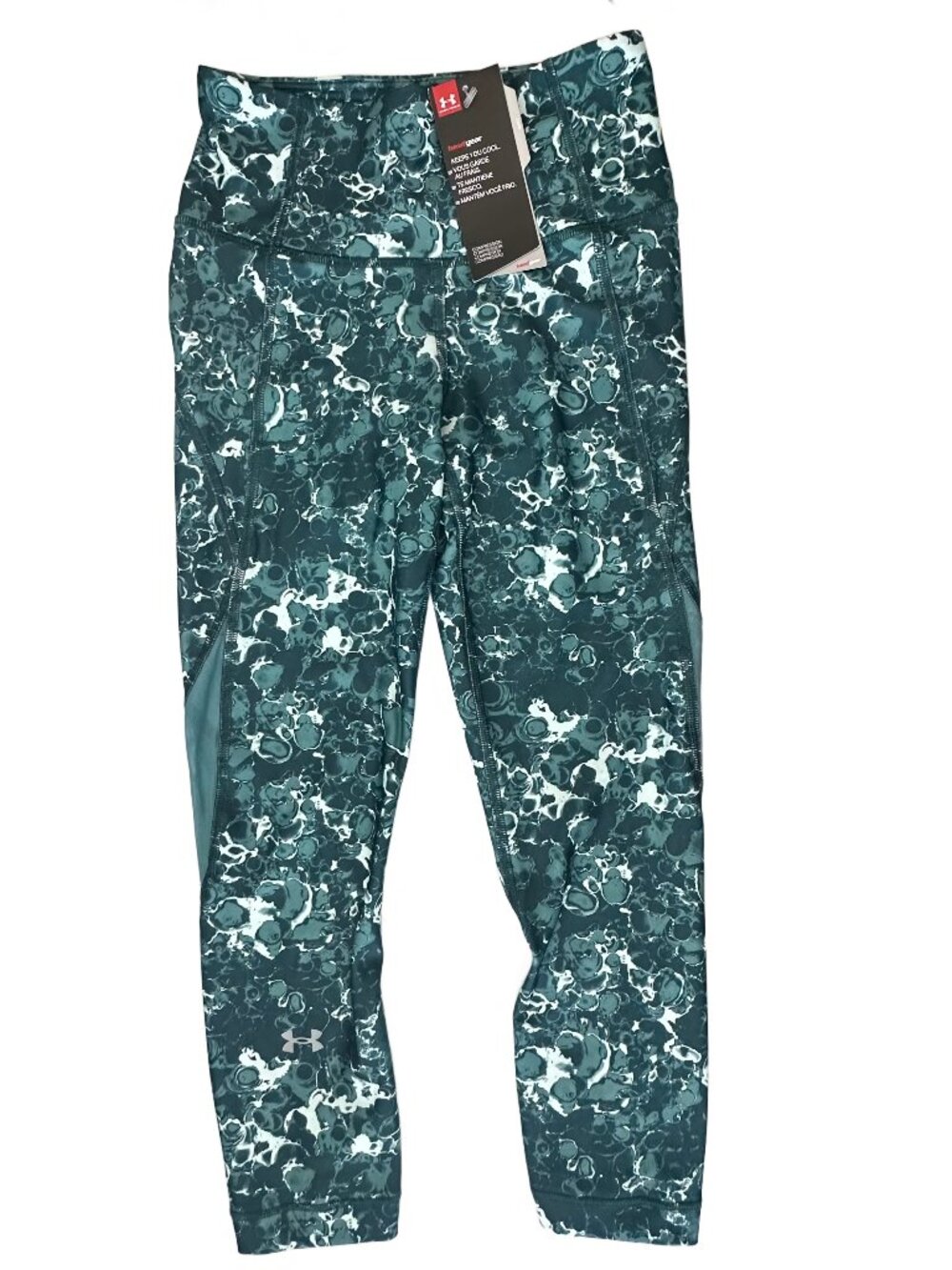 New Under Armour Women's HeatGear Armour Capri - Green Print - Size XS